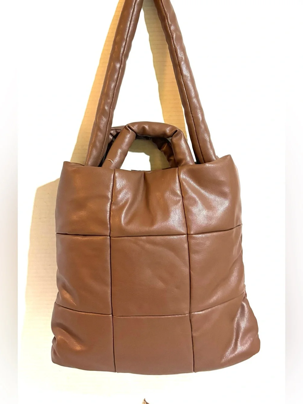 Brown PVC leather Quilted Tote Bag - Women's Handbag